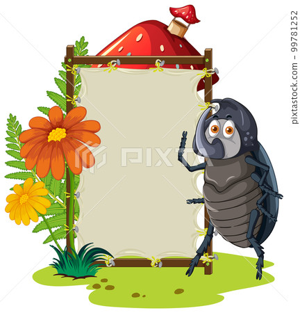 Sign board with beetle on white background Sign board with beetle on white background 99781252