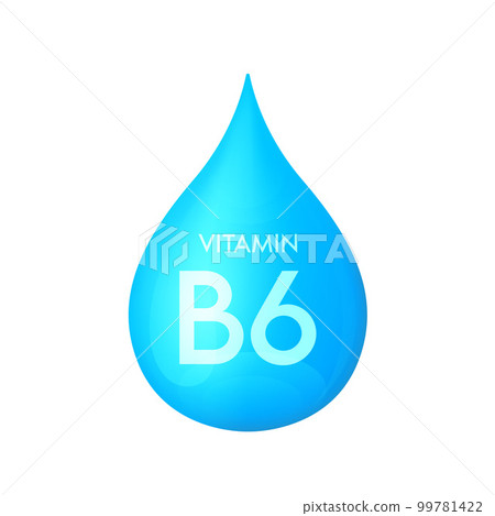 Drip vitamin B6 blue icon 3D isolated on a white background. Drop minerals and vitamins complex realistic. Used for nutrition products food. Drip vitamin B6 blue icon 3D isolated on a white background. Drop minerals and vitamins complex realistic. Used for nutrition products food. 99781422
