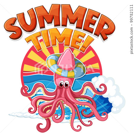 Summer time word with squid cartoon Summer time word with squid cartoon 99782111