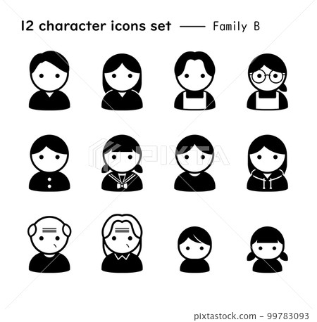 Person icon set 12 points family B black and white 99783093