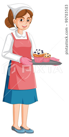 Lady baker holding muffin tray Lady baker holding muffin tray 99783583
