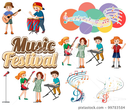 Kids musical instruments and music symbols set Kids musical instruments and music symbols set 99783584