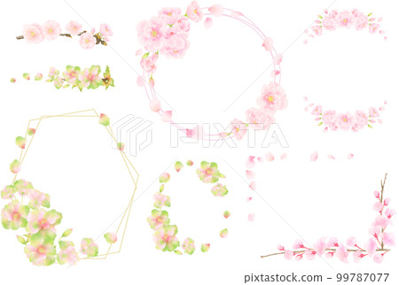 Watercolor double cherry blossom frame set 99787077