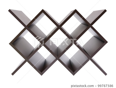 Empty wooden wine rack or bottle shelf with isolated on white 99787386