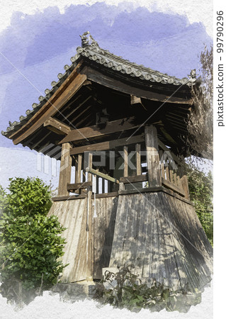 Watercolor-style Sekkoji Temple bell tower Katsuragi City, Nara Prefecture 99790296