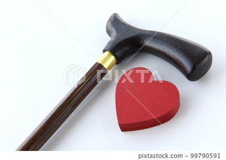 護理/退休支持圖像 - 拐杖和心臟對象 99790591