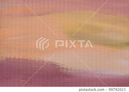 Abstract acrylic painting of an orange landscape. Chaotic paint strokes on textured paper. 99792021