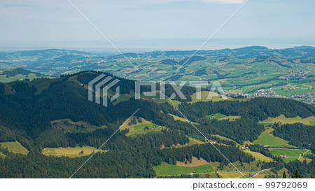 Wide angle view over the landscape in the Appenzell region of Switzerland Wide angle view over the landscape in the Appenzell region of Switzerland 99792069