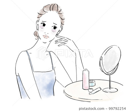 護膚形象:一個關心自己膚色的女人 護膚形象:一個關心自己膚色的女人 99792254