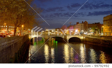 O Connell Bridge in Dublin by night - travel photography 99792492