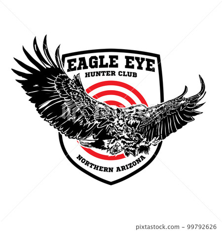 Eagle flying vector illustration in vintage hand drawn style, perfect for t shirt design and hunting club logo 99792626
