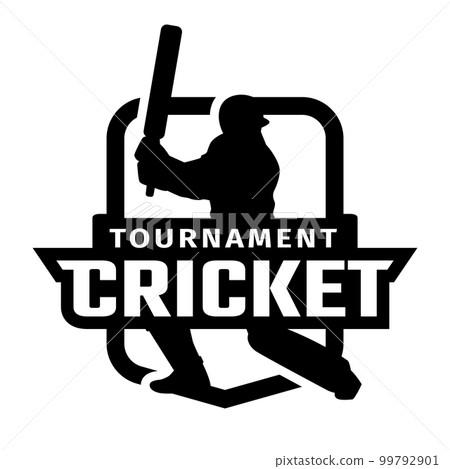 Cricket sport logo with player silhouette. Vector illustration. 99792901