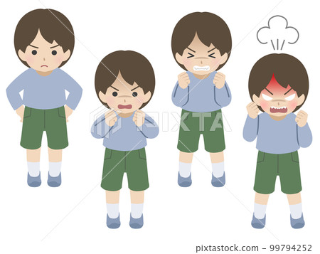 Boy's angry facial expression stage set plain clothes Boy's angry facial expression stage set plain clothes 99794252