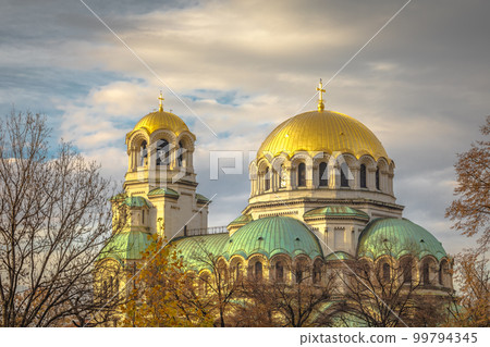 Alexander Nevski cathedral square in Sofia at dramatic autumn sunset, Bulgaria Alexander Nevski cathedral square in Sofia at dramatic autumn sunset, Bulgaria 99794345