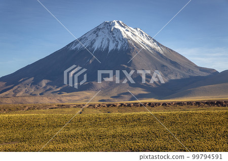 Licancabur and dramatic volcanic landscape at Sunset, Atacama Desert, Chile 99794591
