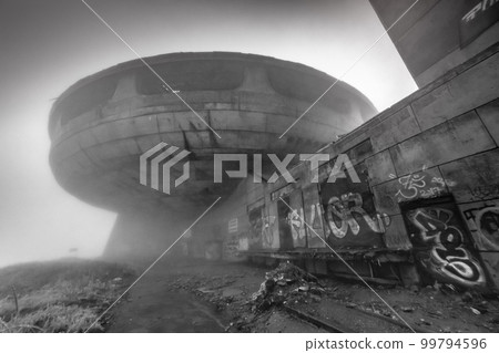 Soviet ruined and abandoned Buzludja Memorial In Bulgaria Shipka pass, Eastern 99794596