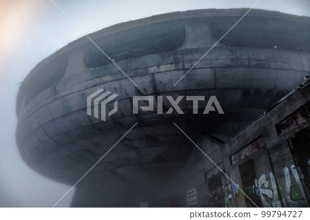 Soviet ruined and abandoned Buzludja Memorial In Bulgaria Shipka pass, Eastern 99794727