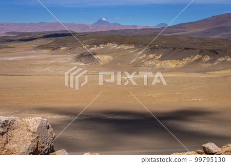 Atacama Desert dramatic volcanic landscape at Sunset, Chile, South America Atacama Desert dramatic volcanic landscape at Sunset, Chile, South America 99795130