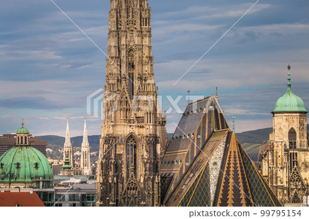 Panoramic view of Vienna cityscape with Cathedrals and domes from above, Austria Panoramic view of Vienna cityscape with Cathedrals and domes from above, Austria 99795154