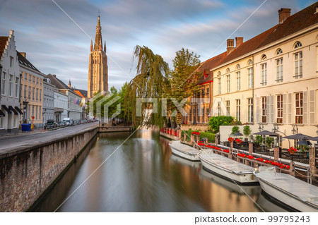 Flemish and ornate architecture of idyllic Bruges with canal, Flanders, Belgium 99795243