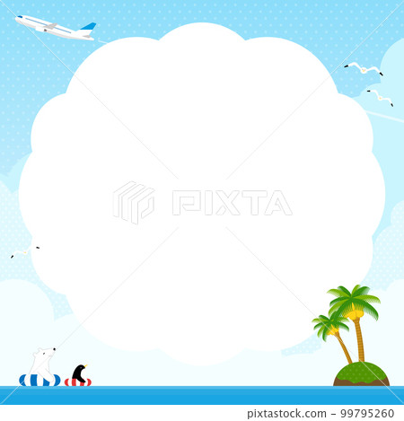 Tropical sea and an airplane flying over it Background/frame material (square) Tropical sea and an airplane flying over it Background/frame material (square) 99795260