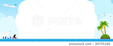 Tropical sea and an airplane flying over it Background/frame material (horizontal for banner) 99795266