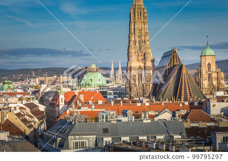 Panoramic view of Vienna cityscape with Cathedral from above, Austria Panoramic view of Vienna cityscape with Cathedral from above, Austria 99795297