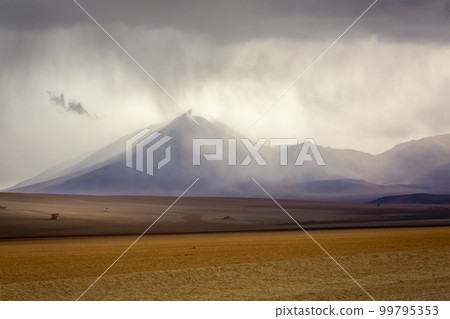 Atacama Desert dramatic volcanic landscape at Sunset, Chile, South America 99795353