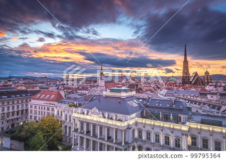 Panoramic view of Vienna cityscape with Cathedrals and domes from above, Austria Panoramic view of Vienna cityscape with Cathedrals and domes from above, Austria 99795364