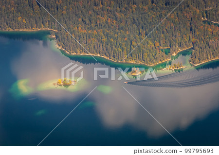 Eibsee lake from above Zugspitze at dramatic autumn landscape, Garmisch, Germany 99795693