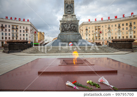 Victory Square, Eternal Flame and war monument for WWII in Minsk, Belarus 99795700