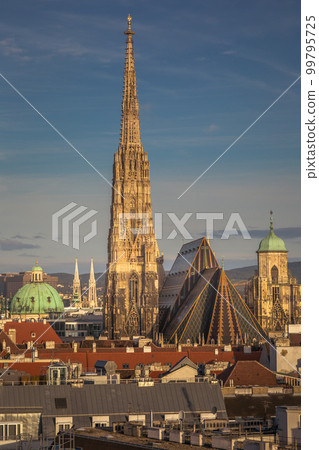 Panoramic view of Vienna cityscape with Cathedral from above, Austria Panoramic view of Vienna cityscape with Cathedral from above, Austria 99795725