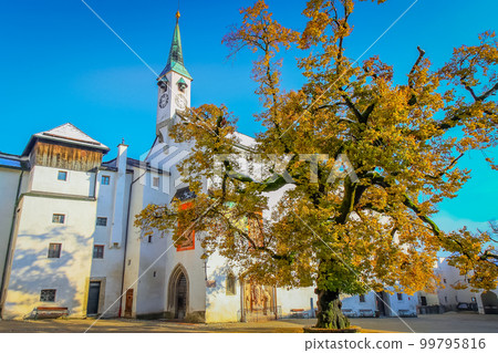 Salzburg medieval old town towers and domes at autumn, Salzburger land, Austria Salzburg medieval old town towers and domes at autumn, Salzburger land, Austria 99795816