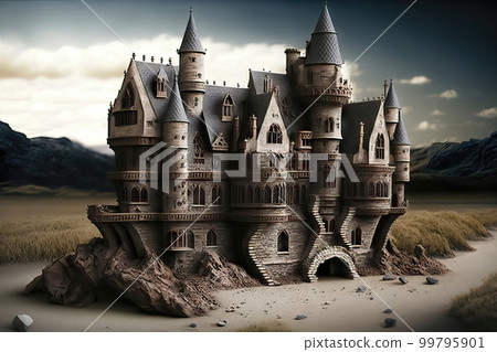 Fantasy castle on the sand. Vintage style Fantasy castle on the sand. Vintage style 99795901