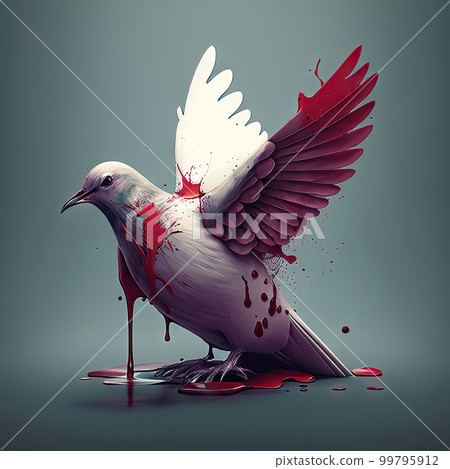 AI generated a dove of peace in the blood, a bird symbolizing peace cries bloody tears 99795912