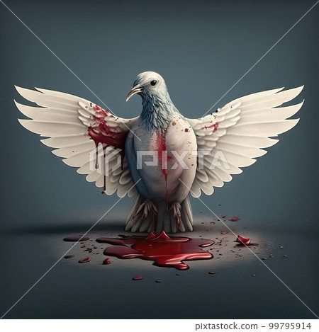 AI generated a dove of peace in the blood, a bird symbolizing peace cries bloody tears 99795914