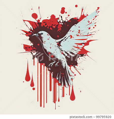 AI generated a dove of peace in the blood, a bird symbolizing peace cries bloody tears 99795920