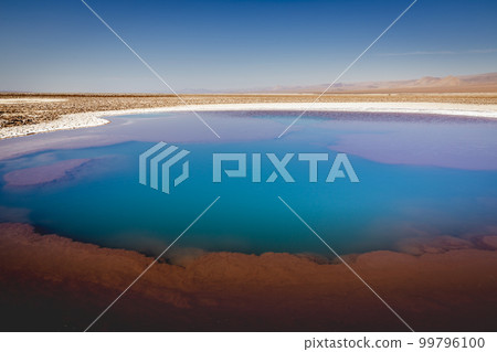 Salt lake, volcanic landscape at sunrise, Atacama, Chile border with Bolivia 99796100
