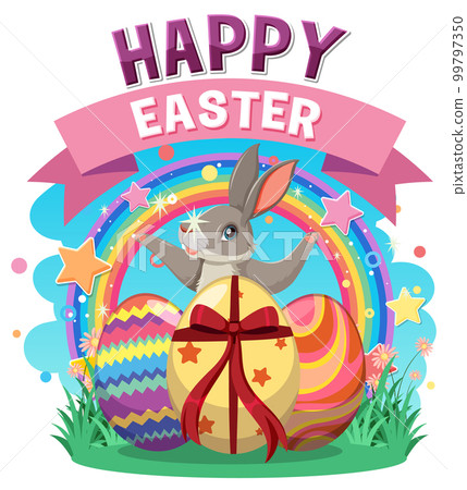 Happy Easter with Cute Bunny for Banner or Poster Design Happy Easter with Cute Bunny for Banner or Poster Design 99797350