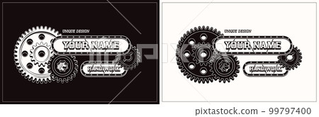 Vector rectangular label with black, white gears Vector rectangular label with black, white gears 99797400