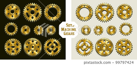 Set of machine gears in vintage style. 99797424