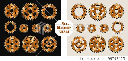 Set of machine copper polished gears in vintage style. 99797425