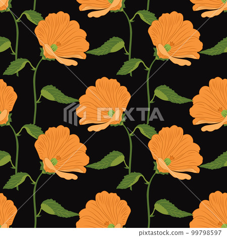 Seamless pattern, orange lily flowers on a dark background. Luxury background, vector Seamless pattern, orange lily flowers on a dark background. Luxury background, vector 99798597