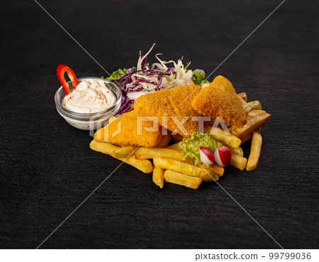 Breaded cheese with french fries Breaded cheese with french fries 99799036