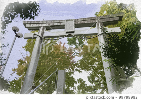 Watercolor-style Torii at Tsuboi Hachimangu Shrine, Habikino City, Osaka Prefecture 99799982