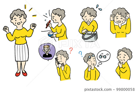 Daily troubles of elderly women (women with gray hair and gray hair) illustration set 99800058
