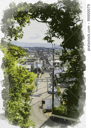 從大阪府羽曳野市坪井八幡宮眺望的坪井村水彩畫 從大阪府羽曳野市坪井八幡宮眺望的坪井村水彩畫 99800079