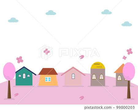 Hanami and cherry blossom scenery Housing and spring. vector illustration Hanami and cherry blossom scenery Housing and spring. vector illustration 99800203