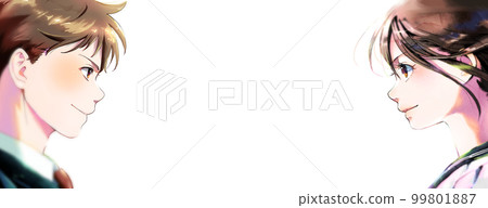 側面學生面對面的彩色插圖 無背景 99801887