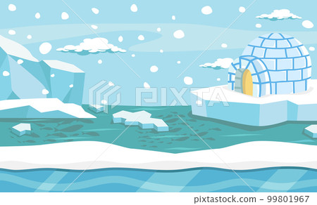 North pole landscape with icebergs in snow 99801967